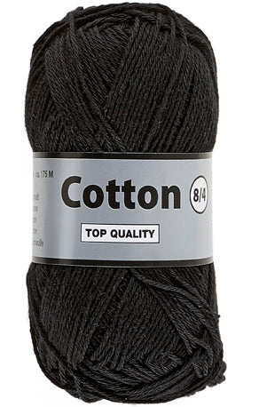 Garnnøgle Lammy Cotton 8/4 sort, nærbillede af garnstruktur