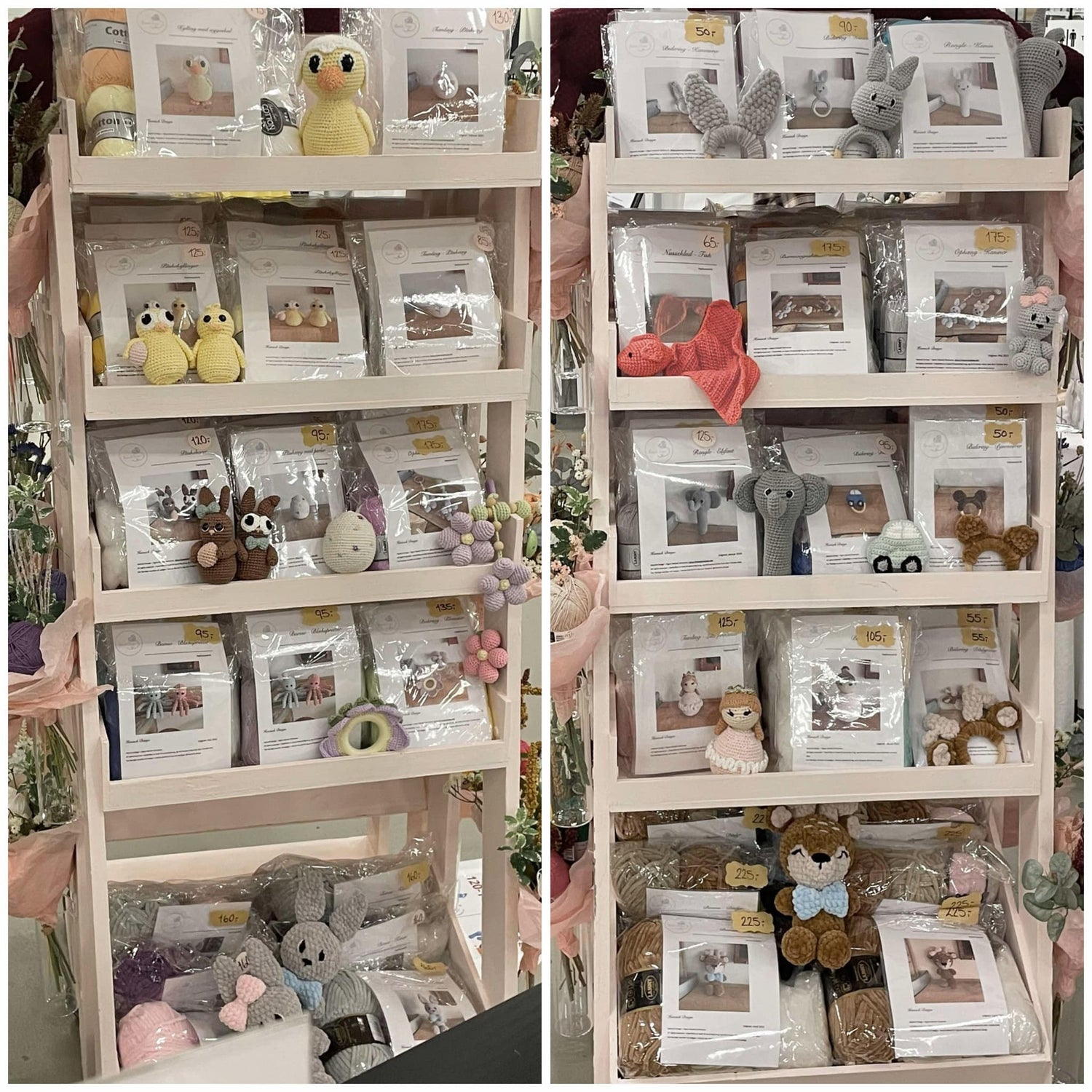 Billede af to reoler med garnpakker på