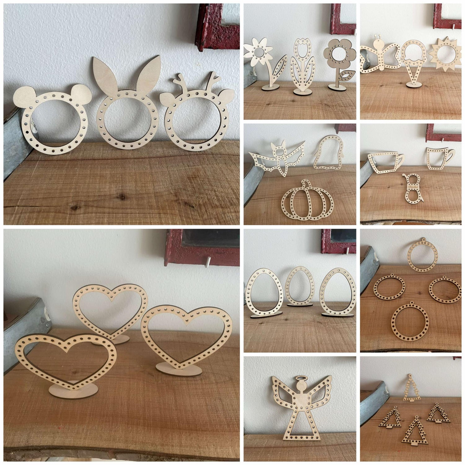 10 separate billeder af vores små træfigurer