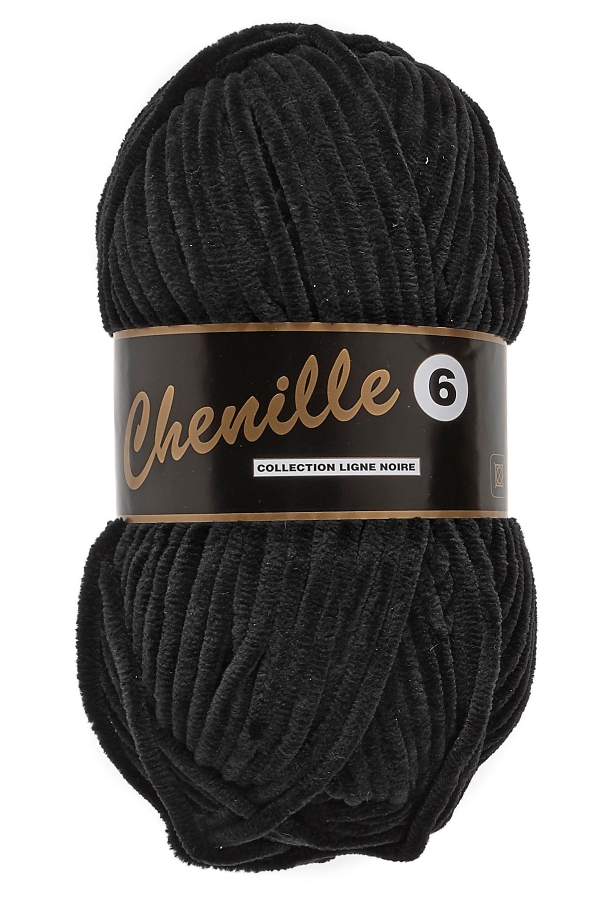 Chenille 6 fløjlsgarn i sort, nr. 001 – 100 grams nøgle