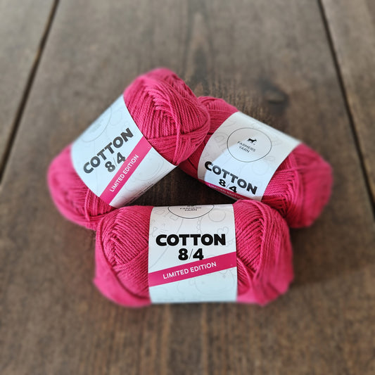 Farmer's Yarn Cotton 8/4 Limited Edition nr. 09 i magenta, tre garnnøgler