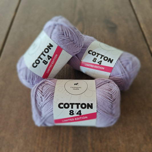 Farmer's Yarn Cotton 8/4 Limited Edition nr. 14 i lyslilla (Lyselilla), tre garnnøgler