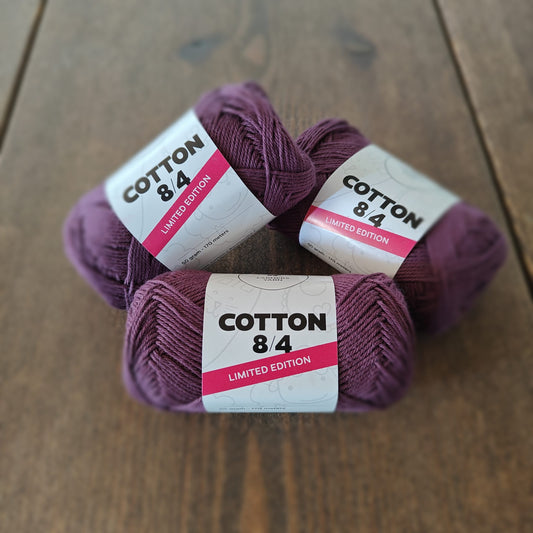Farmer's Yarn Cotton 8/4 Limited Edition nr. 19 i vindruefarve, tre garnnøgler