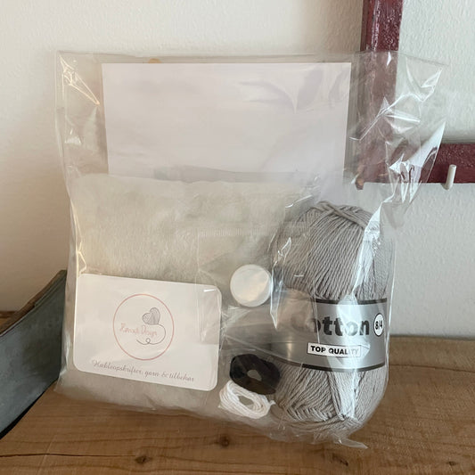 Garnpakke Rangle Kanin – indhold med gråt Cotton 8/4-garn og fyld