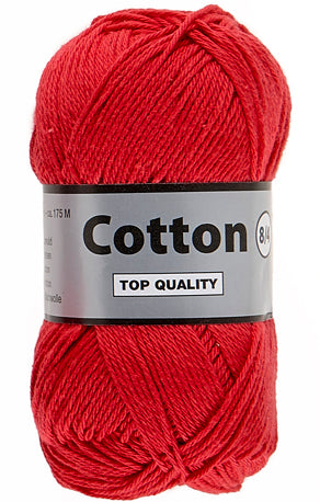 Garnnøgle Lammy Cotton 8/4 rød, nærbillede af garnstruktur