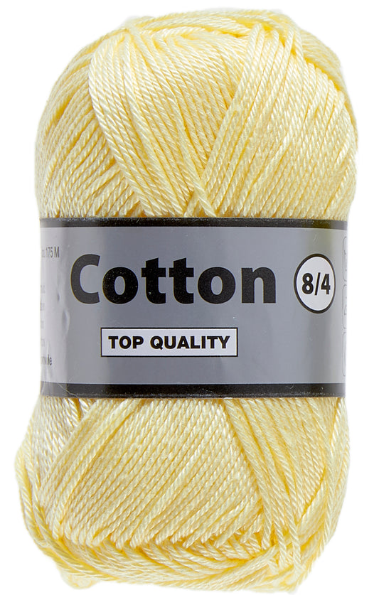 Garnnøgle Lammy Cotton 8/4 pastelgul, nærbillede af garnstruktur