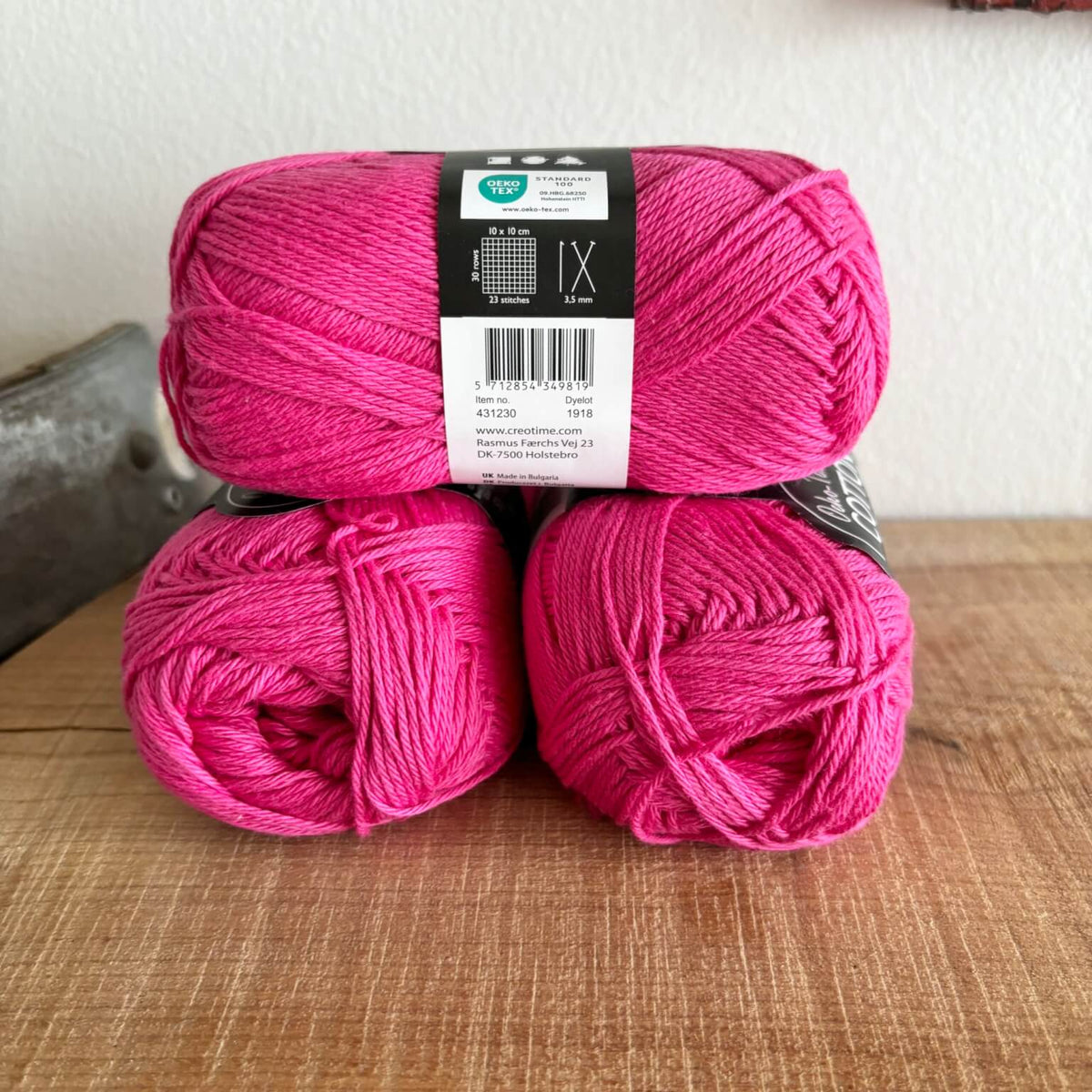 Bomuld 8/4 Oeko-Tex pink – nærbillede af etiket med varenummer 431230